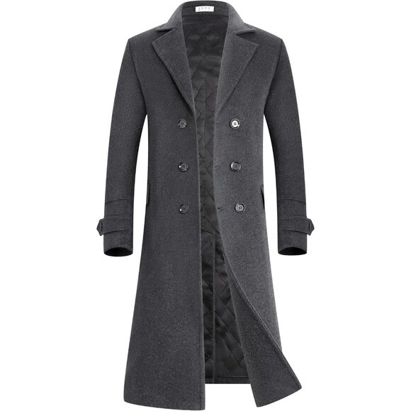 Men's Dark Grey Luxury Full Length Trench Coat Long Winter
